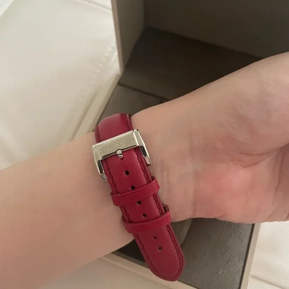 New Burberry BU9129 Silver Dial Red Leather Women's Watch